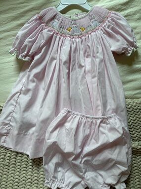 Classic Pink Petit Ami Smocked Easter Dress with Bloomers size 12m